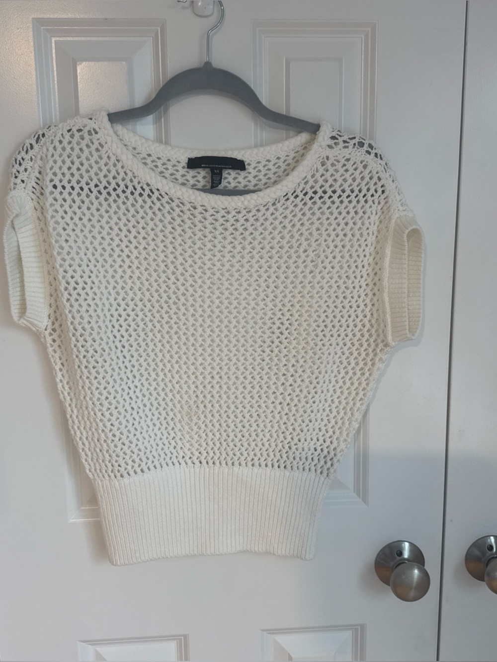 WHBM Chunky Open-Knit Short Sleeve Sweater - Cream